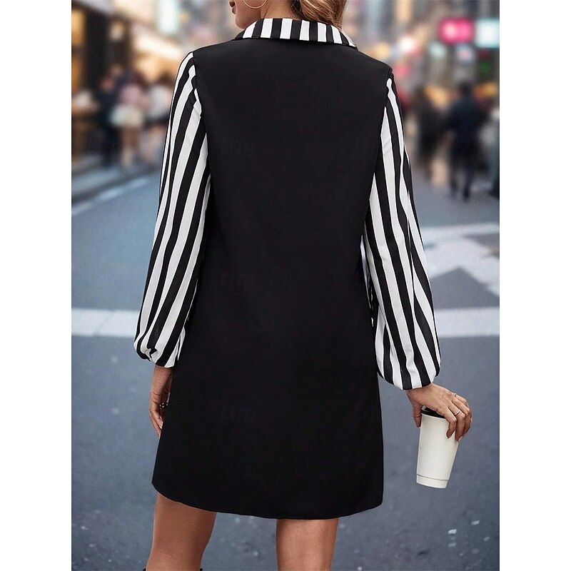 Women's Long Dress Maxi Dress Casual Dress A Line Dress Stylish Casual Vacation Daily Regular Fit Color Block Long Sleeve Shirt Collar Black Summer Spring Fall4