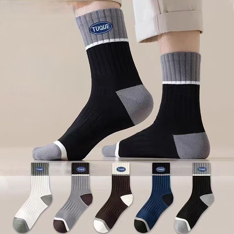 Men's 5 Pairs Multi Packs Socks Crew Socks Running Socks Casual Socks Rainbow Color Color Block Vacation Sports & Outdoor Daily Basic Warm Fall & Winter Fashion Casual2