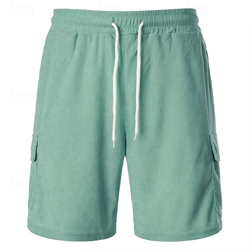 Men's Cargo Shorts Casual Shorts Corduroy Shorts Drawstring Elastic Waist Multi Pocket Plain Comfort Soft Full Length Outdoor Daily Holiday Sports Fashion Black Army Green4