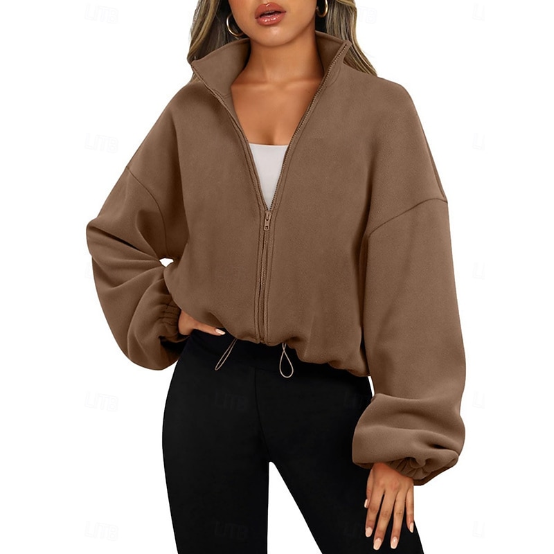 Women's Winter Coat Winter Jacket Outdoor Street Daily Fall Winter Regular Coat Regular Fit Warm Breathable Comtemporary Stylish Jacket Long Sleeve Solid Color with Pockets Full Zip Blue Brown Khaki2