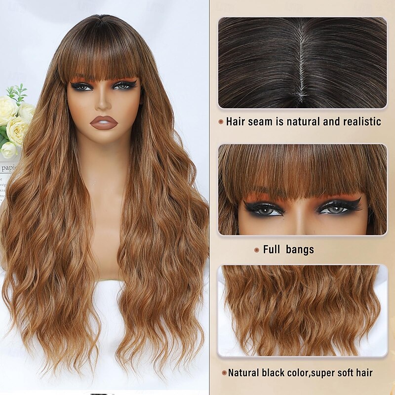 Wig with Bangs for Women Long  Wavy Wigs  Wigs Natural Looking Heat Resistant Synthetic Wig for Daily Party Use4