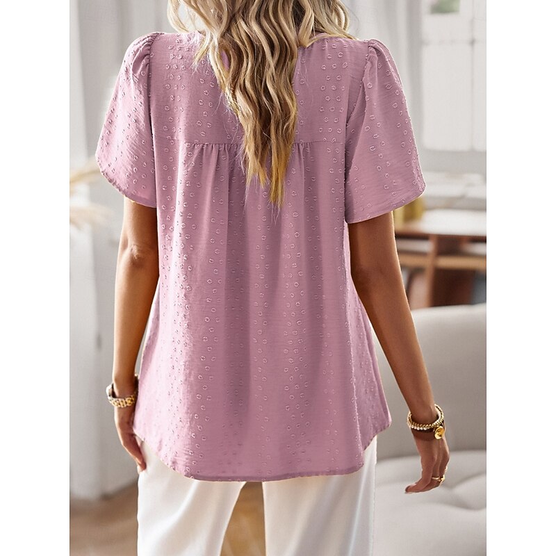 Women's T Shirt Plain Fashion Modern Casual Short Sleeve Crew Neck Regular Tops Daily Weekend White Pink Brown Summer3
