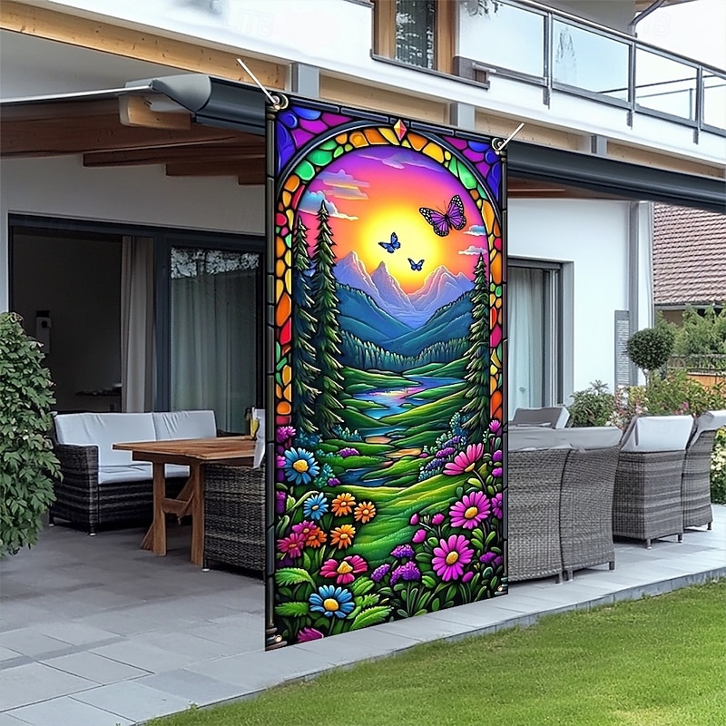 Stained Glass Effect Door Decorations Door Covers Door Tapestry Door Curtain Decoration Backdrop Indoor/Outdoor Door Banner for Front Door Farmhouse4