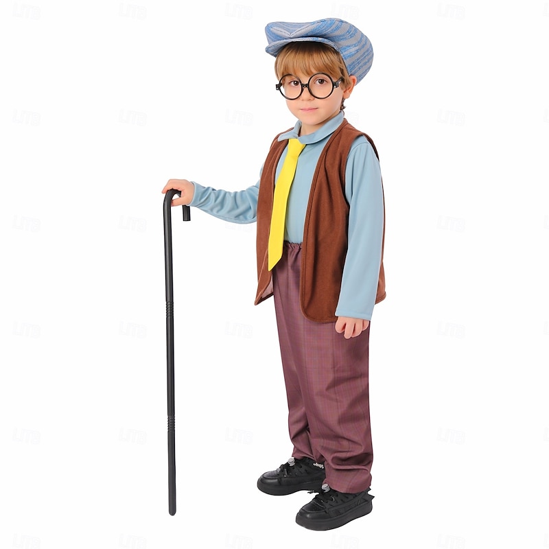 Old Man Halloween Outfits Costume Dress Up with Grandpa Funny Costume Kid's Boys' Halloween Carnival 100th Day of School Easy Halloween Costumes Dress Up3