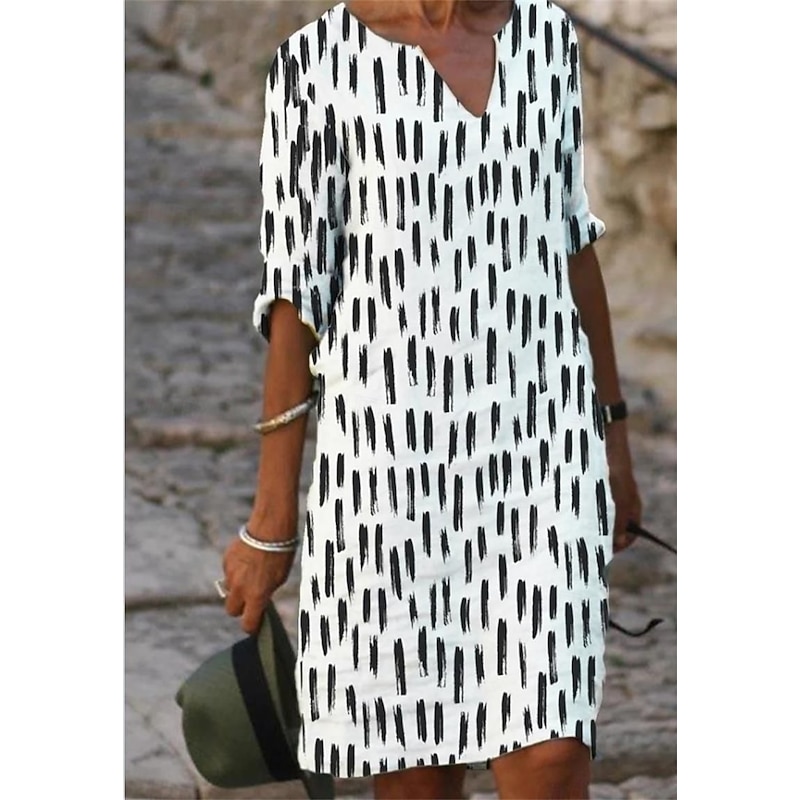 Women's EU / US Size Midi Dress Jumper Dress Boho Dress Spring Dress Boho Wedding Guest Dress Elegant Bohemia Stylish Elbow Sleeve Vacation Work Daily Loose Fit Geometric Plaid 3/4 Length Sleeve V2