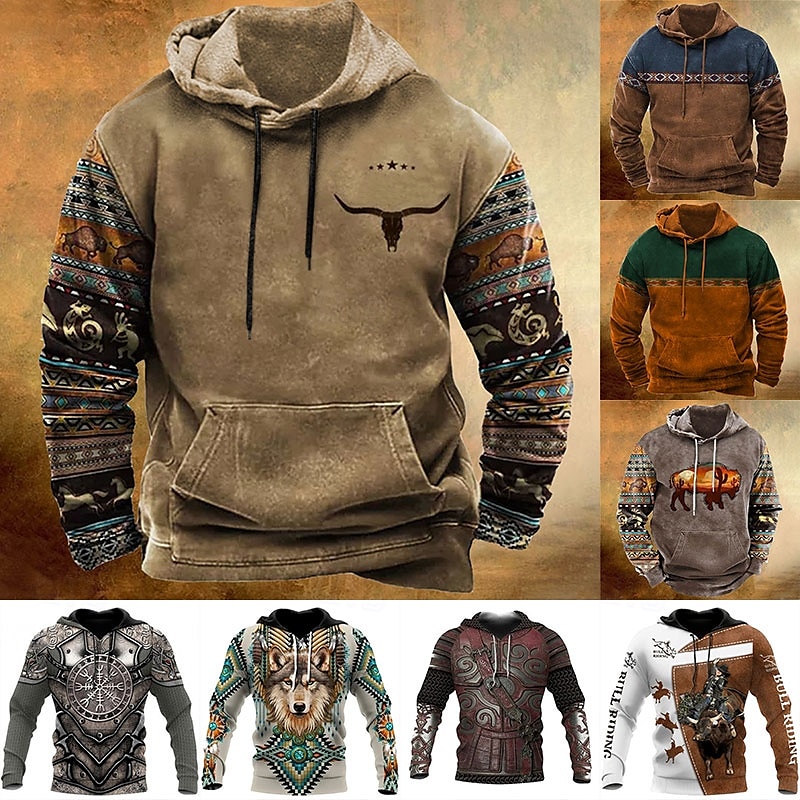 Men's Animal Bohemian Style Graphic Prints Hoodie Hoodies Sweatshirt Streetwear Designer Long Sleeve Hooded Daily Sports White & Green Black Print Spring &  Fall Designer
