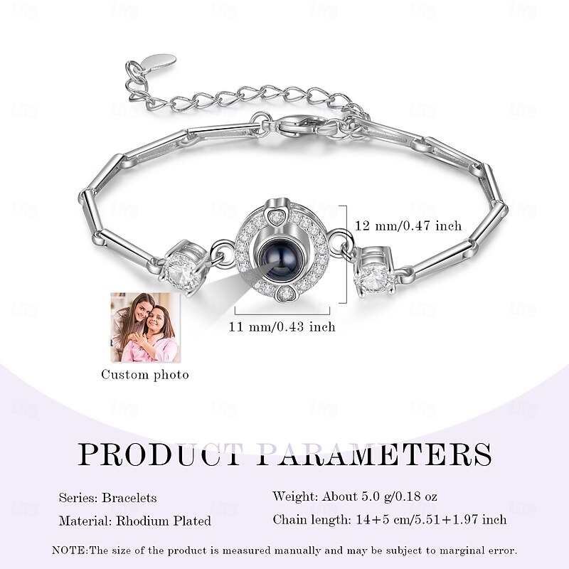 Personalized Projection Bracelet Custom Best Gift for Mom – Rhodium-Plated Couple Themed Bracelet with Photo Projection, Ideal for Wedding, Mother's Day, or Girlfriend Gift2