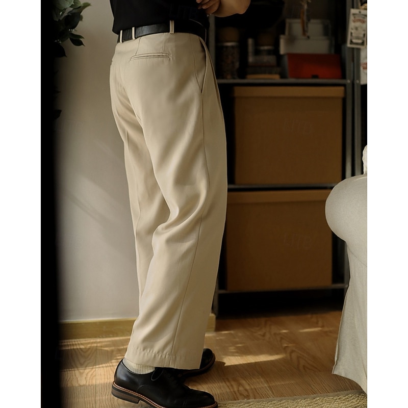 Men's Graduation Dress Pants Trousers Chinos Buttons Pocket Straight Leg Plain Comfort Formal Party Work Fashion Classic Style Black Khaki Micro-elastic3