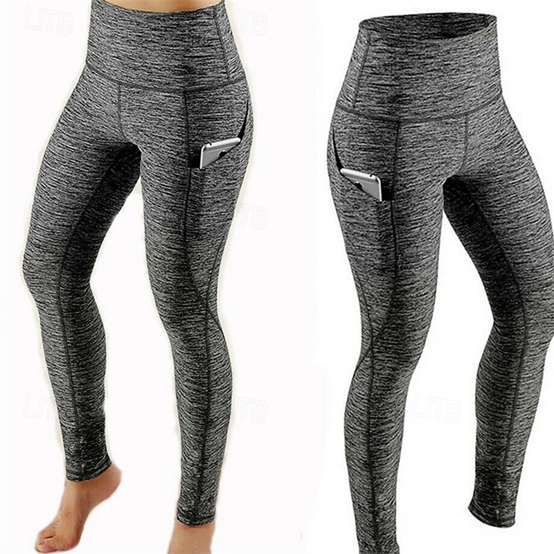 Women's Yoga Pants Yoga Leggings High Waist Pilates Gym Workout Workout Tights Solid Color Dark Grey Black Navy Blue Fall Sports Activewear Stretchy Slim
