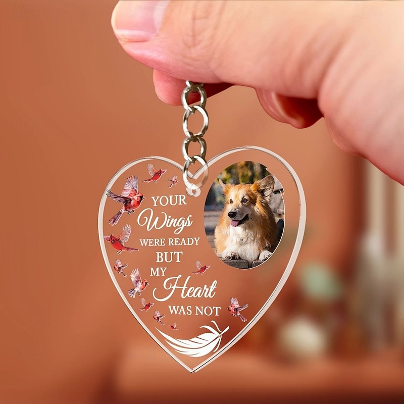 Personalized Acrylic Memorial Pet Photo Keychain, Custom Keychain Sympathy Keepsake for Loss of Loved One,Heart Shaped Memorial Gifts Remembrance Decoration - Bereavement Condolences Gifts2