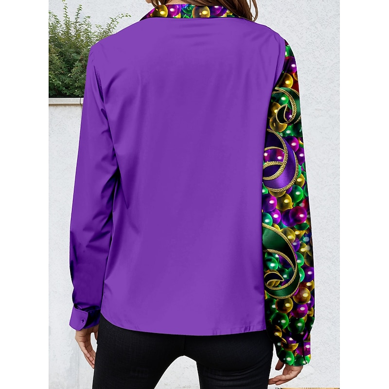 Carnival Women's Shirt Button Down Tunic Shirt Collar Long Sleeve Graphic Casual Regular Tops Daily Going out s Print Purple Green Spring Fall Winter2