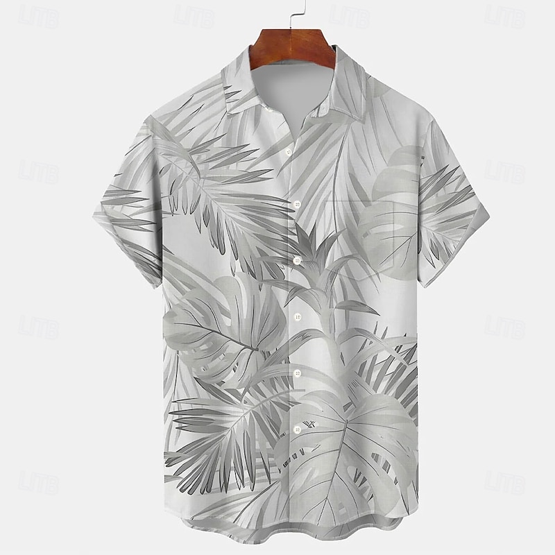 Men's Palm Leaf Casual Shirt Summer Hawaiian Shirt Aloha Shirt Short Sleeve Hawaiian Resort Vacation Casual Summer Spring Turndown Button Up White Pink Blue Green Beige4