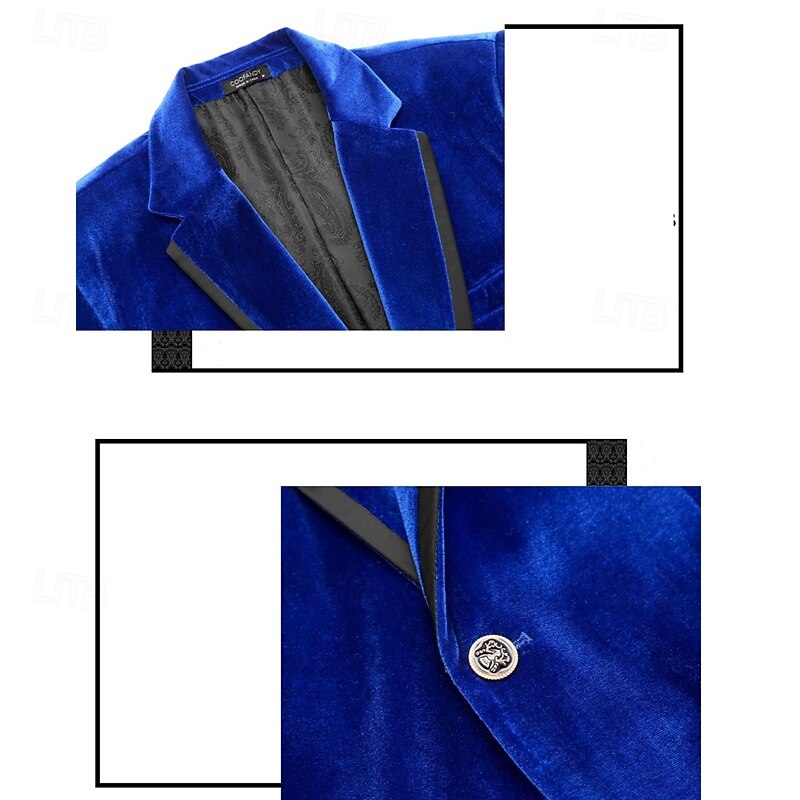 Men's Blazer Velvet Blazer Business Cocktail Party Wedding Party Fashion Casual Spring &  Fall Polyester Solid Color Pocket Buttons Comfortable Single Breasted Blazer Black Red Blue Purple4