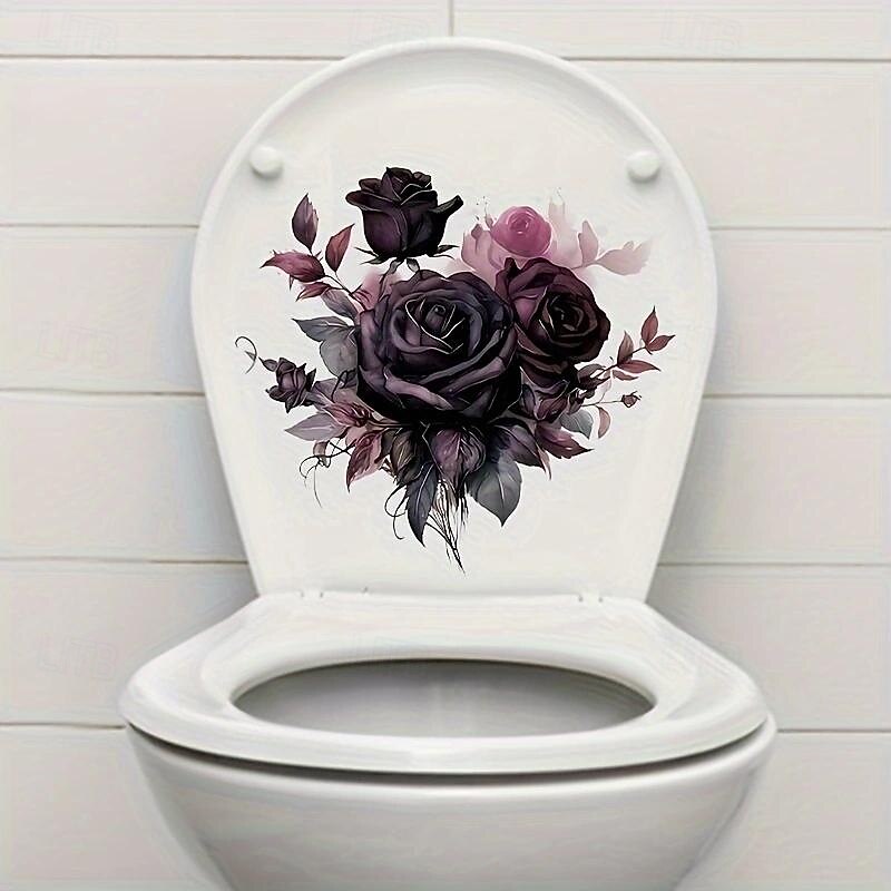Gothic Rose Toilet Lid Decal - Easy Stick, Removable Bathroom Decor Sticker, Perfect for Home & Romantic Gifts, Funny And Cute, Wall Stickers, Toilet Decoration Tools4