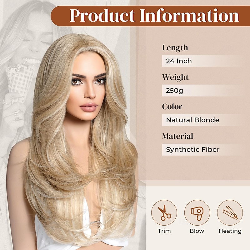 Wigs for Women Long Middle Part Layered Wig Synthetic Hair Wig for Daily Use Party Cosplay2