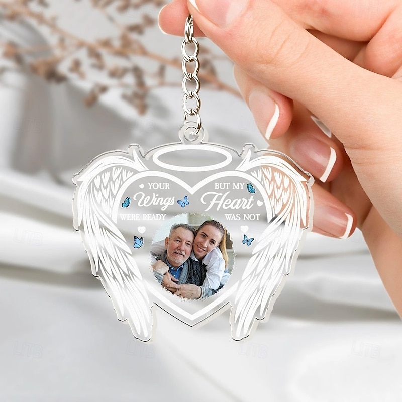 Personalized Acrylic Memorial Photo Keychain, Custom Keychain Sympathy Keepsake for Loss of Loved One,Angel Wings Memorial Gifts Remembrance Decoration - Bereavement Condolences Gifts2