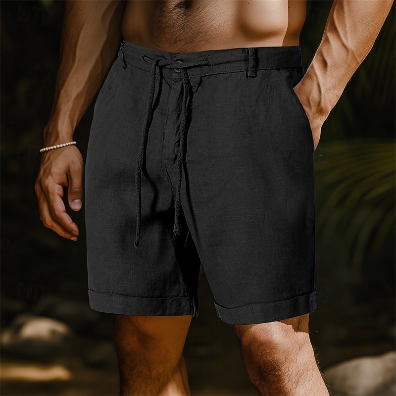 Men's Shorts Linen Shorts Summer Shorts Beach Shorts Pocket Drawstring Straight Leg Plain Breathable Soft Short Outdoor Casual Daily Fashion Retro Vintage Black White Inelastic4