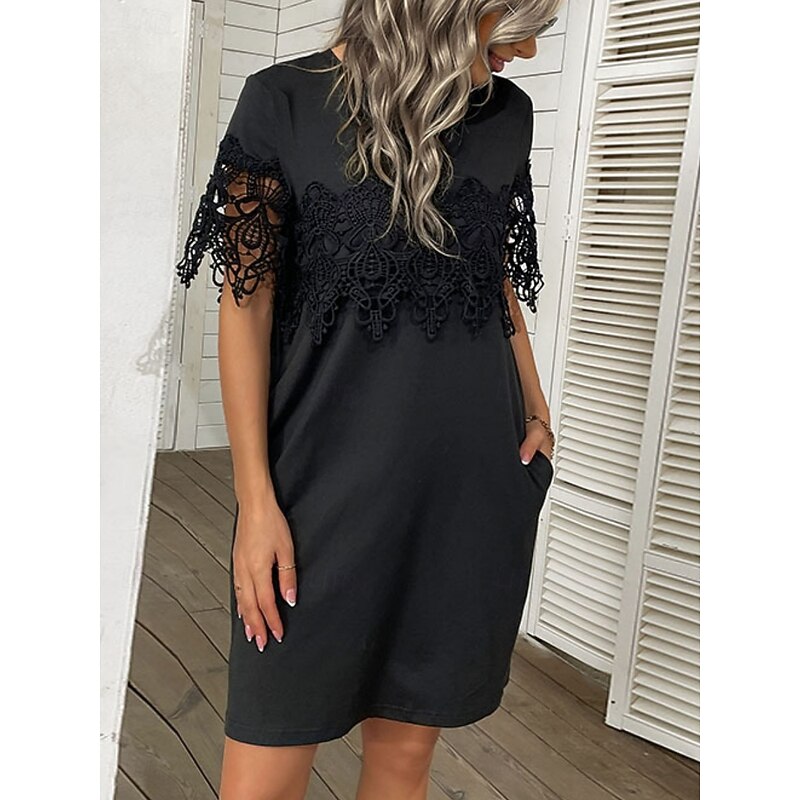 Women's Mini Dress Black Dress Lace Dress Casual Dress Cocktail Dress Casual Sports & Outdoor Street Regular Fit Plain Short Sleeve Crew Neck Black Summer Spring Fall4