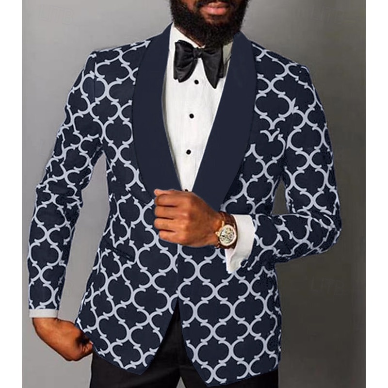 Men's Blazer Jacket Tuxedo Shawl Collar Notch Collar Fashion Casual Checkered Black Tailored Fit Single Breasted One-button