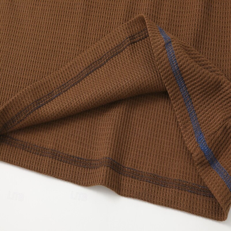 Men's Waffle Henley Shirt Tee Short Sleeve Buttons Pocket Color Block Henley Outdoor Casual Daily Summer Blue Brown Gray Henley T-Shirt2