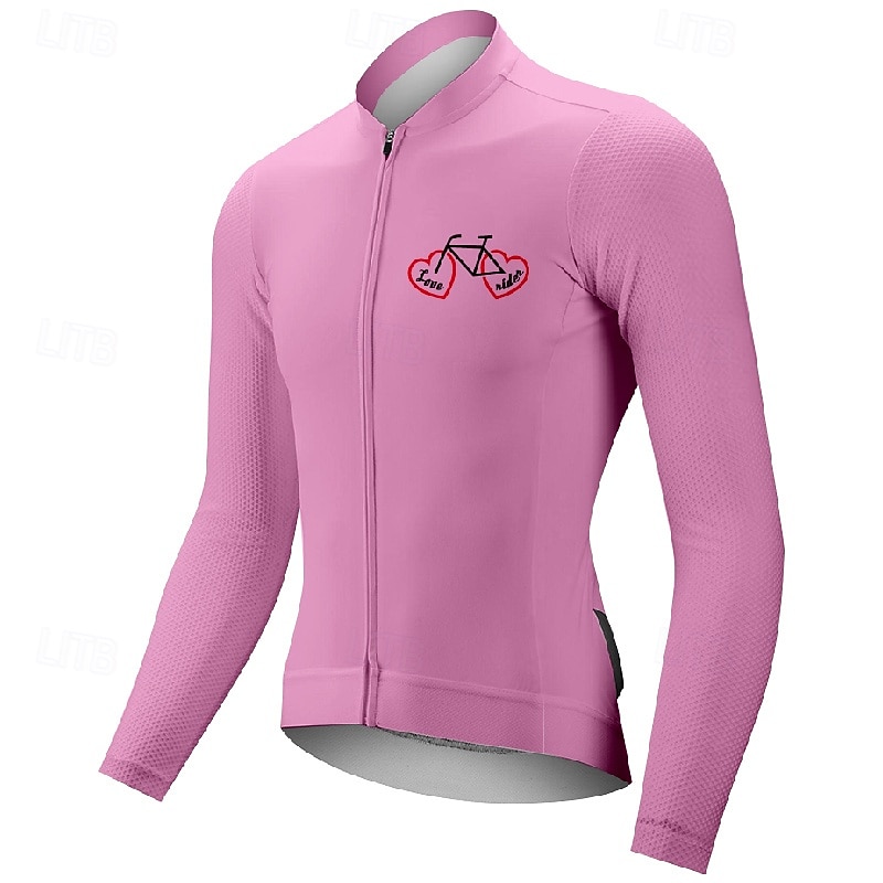 Men's Cycling Jersey Graphic Letter & Number Long Sleeve Bike Tee Tshirt Jersey with 3 Rear Pockets Mountain Bike MTB Quick Dry Anatomic Design Wicking Breathable Sports Dark Pink White Pink Clothing2