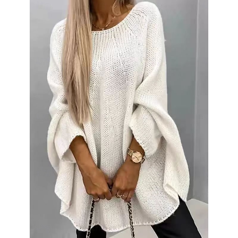 Women's Sweater Casual Soft Pure Color Chunky Crew Neck Knitted Long Sleeve Regular Tops Knit Outdoor Daily Weekend White Pink Fall Winter2