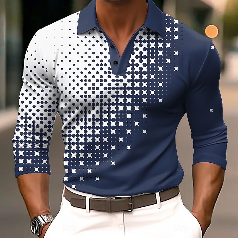 Men's Polo Shirts Golf Shirt Long Sleeve Polo Shirts Collared Shirts Casual Business Casual Dailywear Athleisure 3D Print Buttons Spring Fall Winter Black Blue Brown2