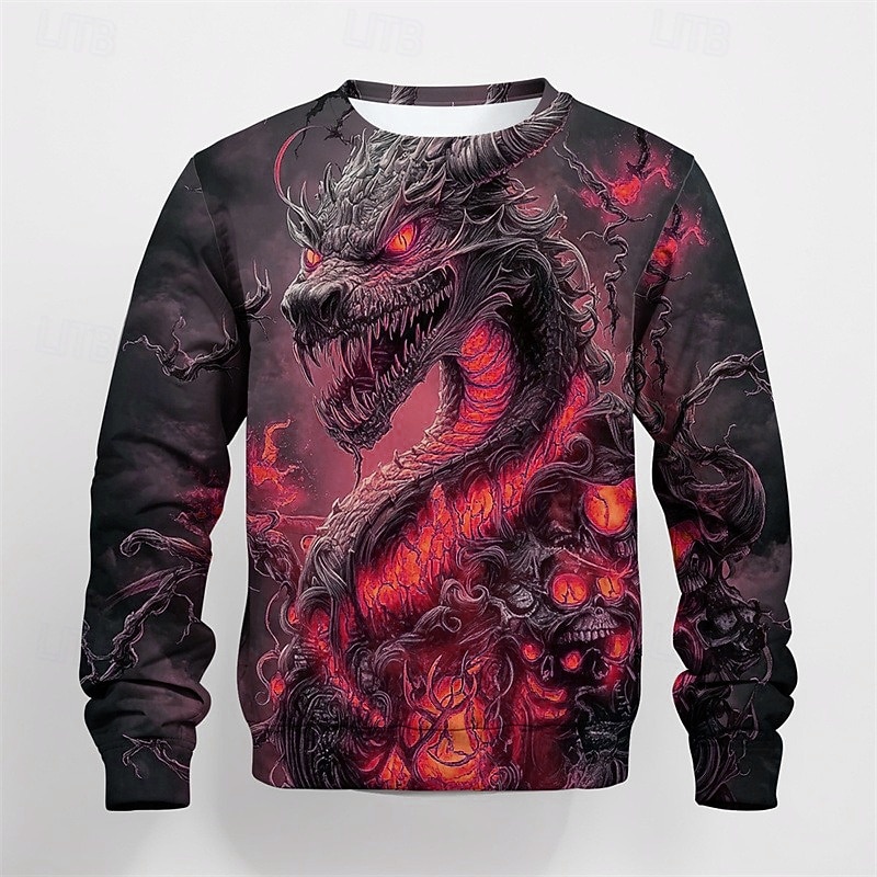 Boys 3D Graphic Dragon T shirt Tee Long Sleeve Spring Fall Fashion Basic Kids 4-12 Years Crew Neck Outdoor Casual Daily Regular Fit2