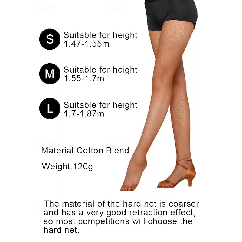 Women's Latin Dance Fishnet Tights with Reinforced Sole, Stretchy and Durable Full-Length Pantyhose for Performances and Competitions4