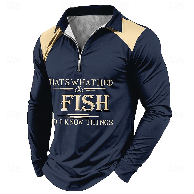 Mens Quarter-Zip Long Sleeve Fishing Graphic Top - THAT'S WHAT I DO & FISH I KNOW THINGS