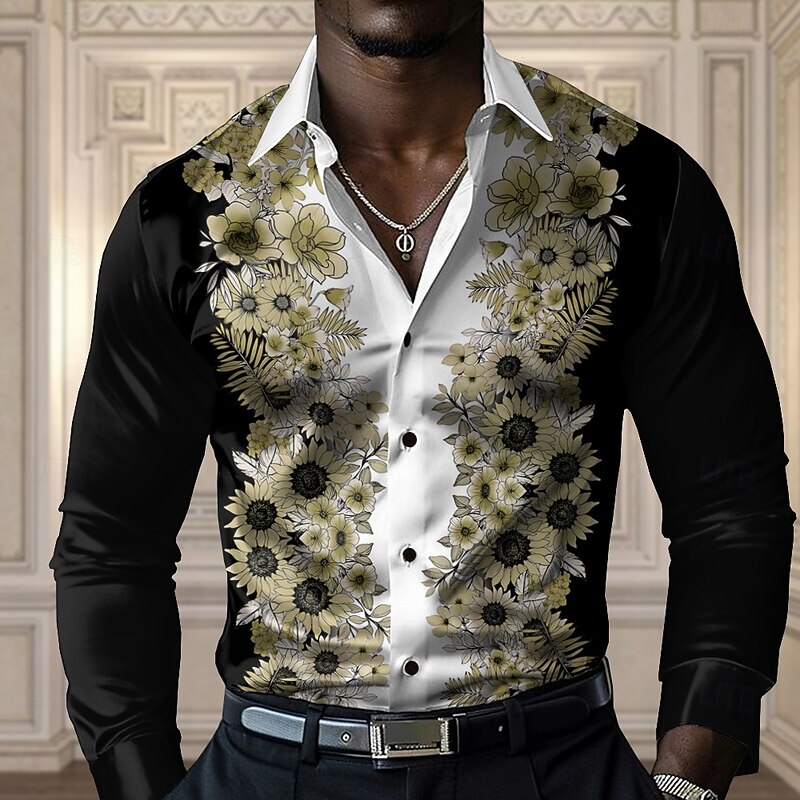Men's Floral Casual Shirt Button Up Shirt Long Sleeve Casual Party Gift Casual Spring Fall Turndown Button Up Yellow Blue Purple Gray2