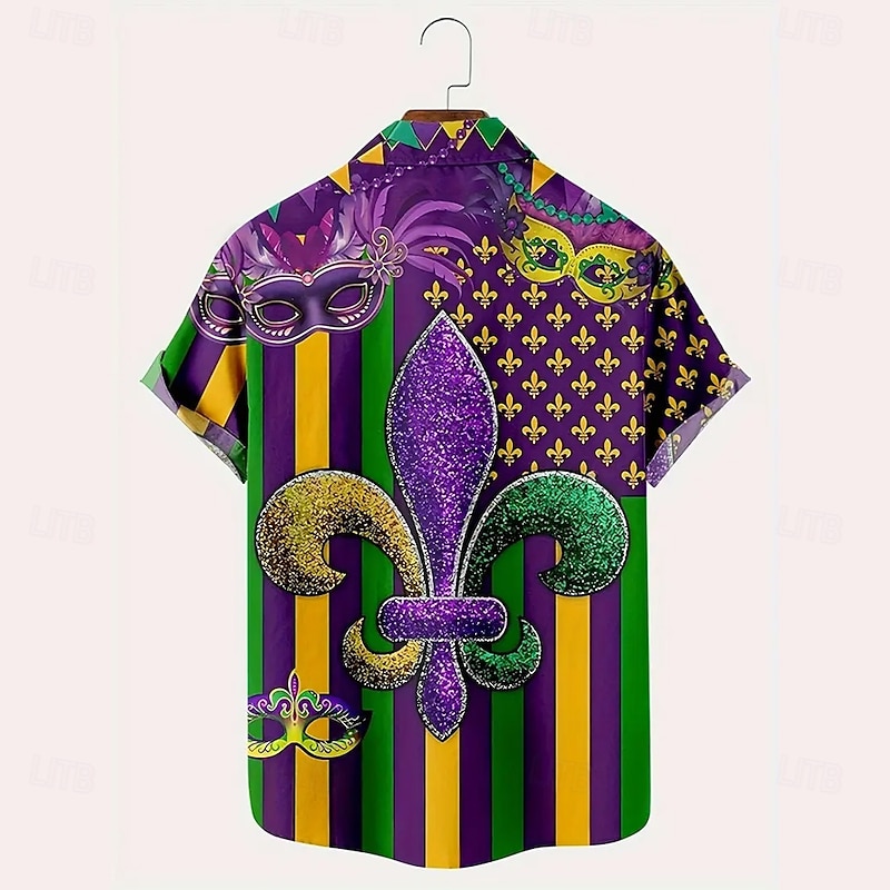 Carnival Men's Mask Casual Shirt Button Up Shirt Short Sleeve Funny Gift Causal Casual Summer Spring Turndown Button Up Purple2