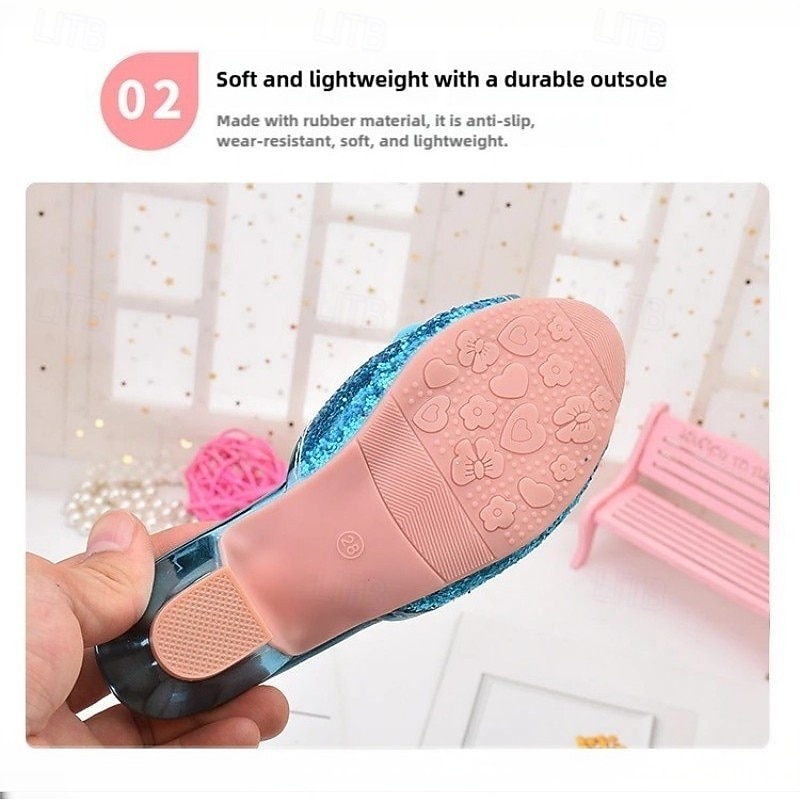 Girls' Glittery Pink Open-Toe Princess Heels with Bow and Pearl Details - Perfect for Parties and Dress-Up4