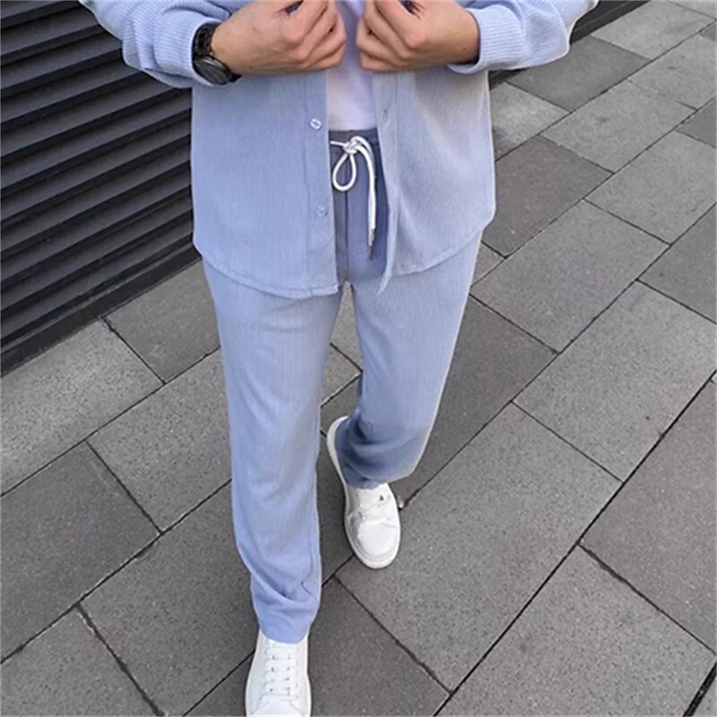 Men's 2 Piece Shirt Set Matching Sets Casual Shirt Corduroy Shirt Button Up Shirt Black Brown Green khaki Gray Long Sleeve Plain Collar Street Daily Clothing Apparel Fashion Casual4