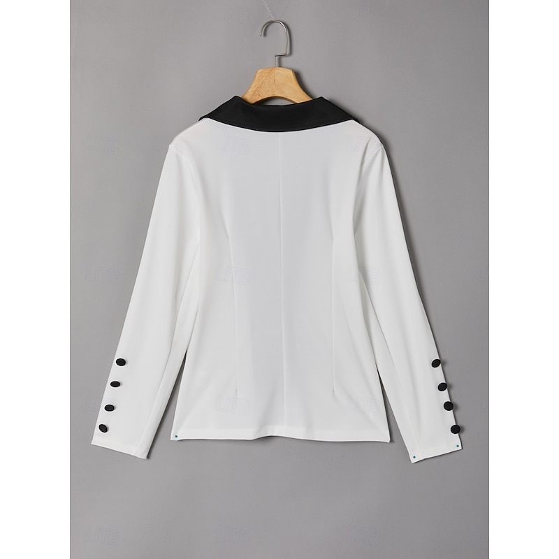 Women's Streetwear Stylish Blazer Trousers Long Sleeve Shirt Collar Graphic Patchwork Casual Daily White Spring &  Fall Regular Fit3
