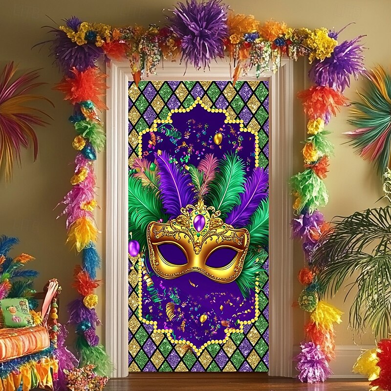 Carnival Mardi Gras Door Decorations Door Covers Door Tapestry Party Mask Door Curtain Decoration Backdrop Indoor/Outdoor Door Banner for Front Door Farmhouse3