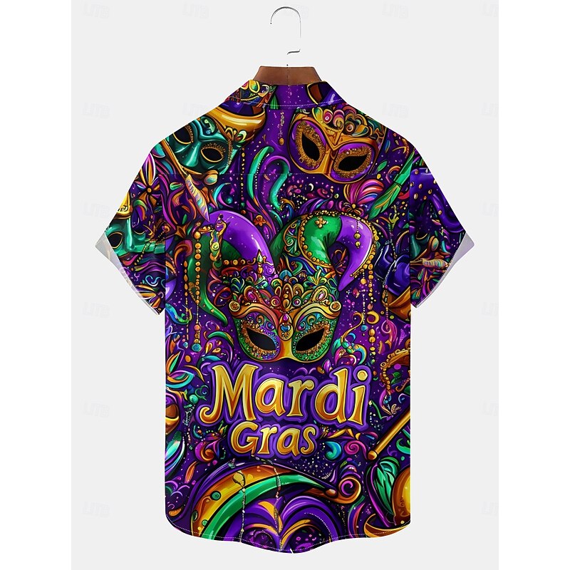 Men's Mask Short Sleeves Artistic Casual Comfortable Outdoor Vacation Street Spring & Summer Shirt Collar Printing Rainbow2