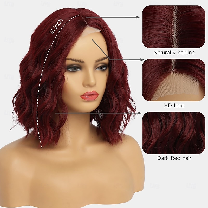 Short Wigs for Women Shoulder Length Bob Curly Wavy Middle Part Wigs Synthetic Wigs Natural Wavy Heat Resistant Hair for Daily Party Use2