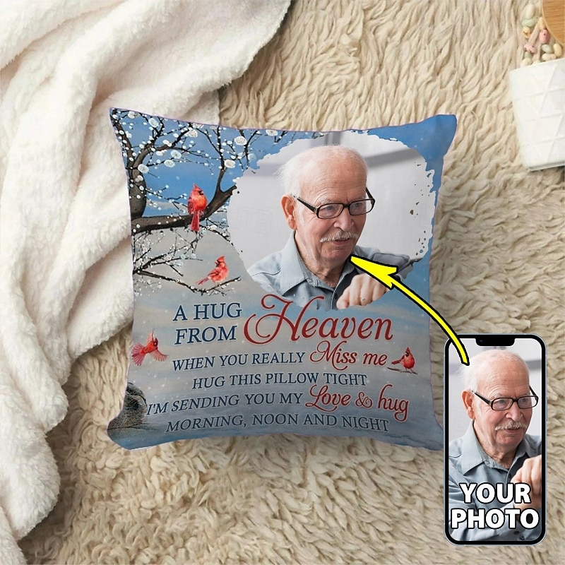 Custom Memorial Pillow Cover Photo Cushion Cover Throw Pillow Sympathy Gift Personalized Memorial Gifts A Hug From Heaven