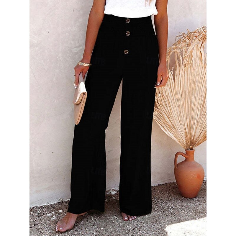 Women's Wide Leg Chinos Fashion Streetwear Full Length High Waist Plain Elastic Waistband Comfy Soft Comfortable Micro-elastic Outdoor Street Black White Navy Blue Spring &  Fall Regular Fit3