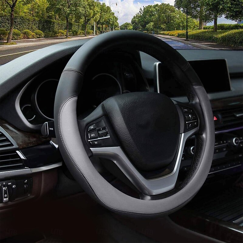 Microfiber Leather Steering Wheel Covers Universal 38cm Auto Car White Steering Wheel Covers3