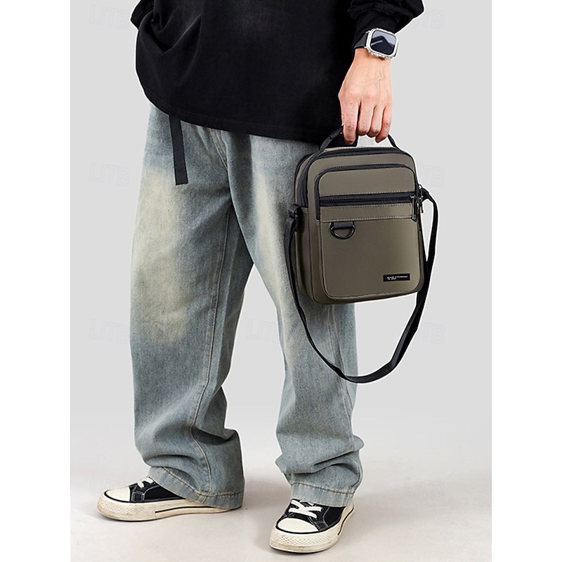 Men's Green Crossbody Messenger Bag with Multiple Zippered Pockets - Durable and Stylish for Everyday and Travel Use3