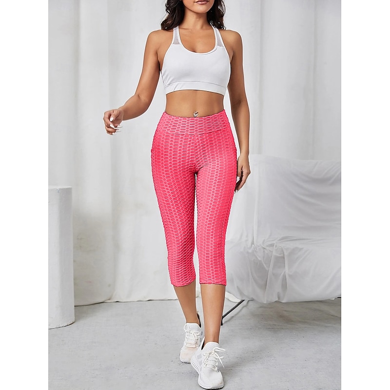 Women's Yoga Pants Yoga Leggings Pocket Basic Butt Lift Tummy Control High Waist Pilates Gym Workout Workout Tights Capri Leggings Fashion Black Pink Red Fall Winter Sports Activewear Stretchy Slim2