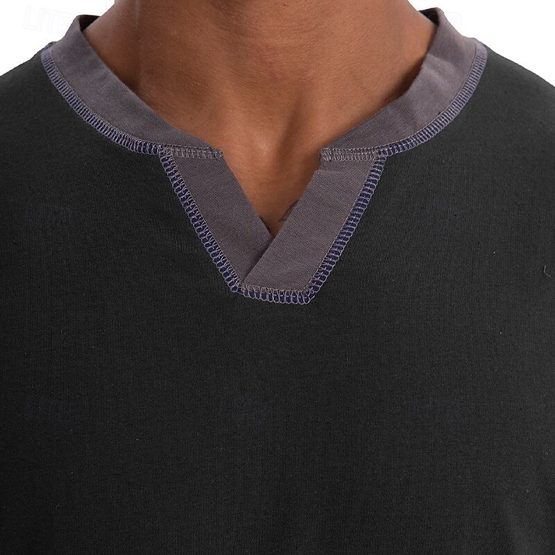 Men's T Shirt Tee Tee Top Long Sleeve Shirt Long Sleeve V Neck Spring &  Fall Patchwork Fashion Designer Basic Patchwork Vacation Street Going out Black Wine Royal Blue Top Tee for Men4