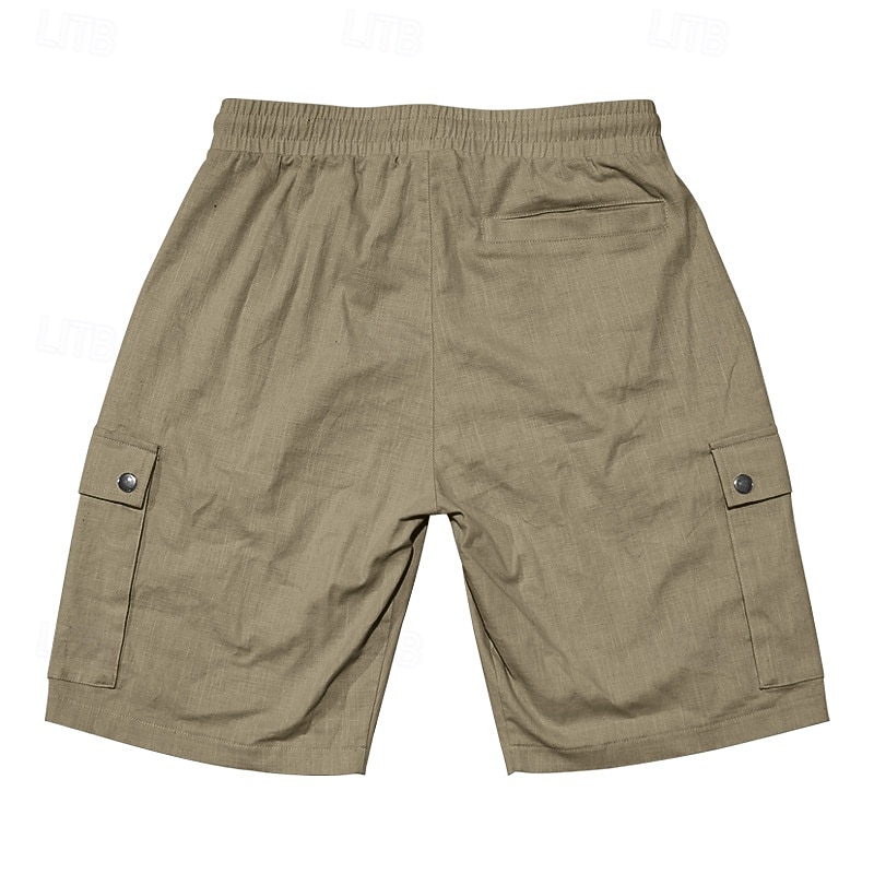 Men's Cargo Shorts Linen Shorts Summer Shorts Beach Shorts Drawstring Elastic Waist Multi Pocket Plain Comfort Breathable Knee Length Outdoor Work Daily Classic Style Casual Black White4