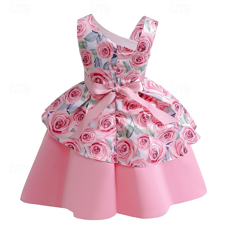 Kids Girls' Party Dress Floral Sleeveless Performance Birthday Tie Knot Beautiful Sweet Polyester Knee-length Party Dress Swing Dress A Line Dress Summer 4 years+ Yellow Pink Blue2
