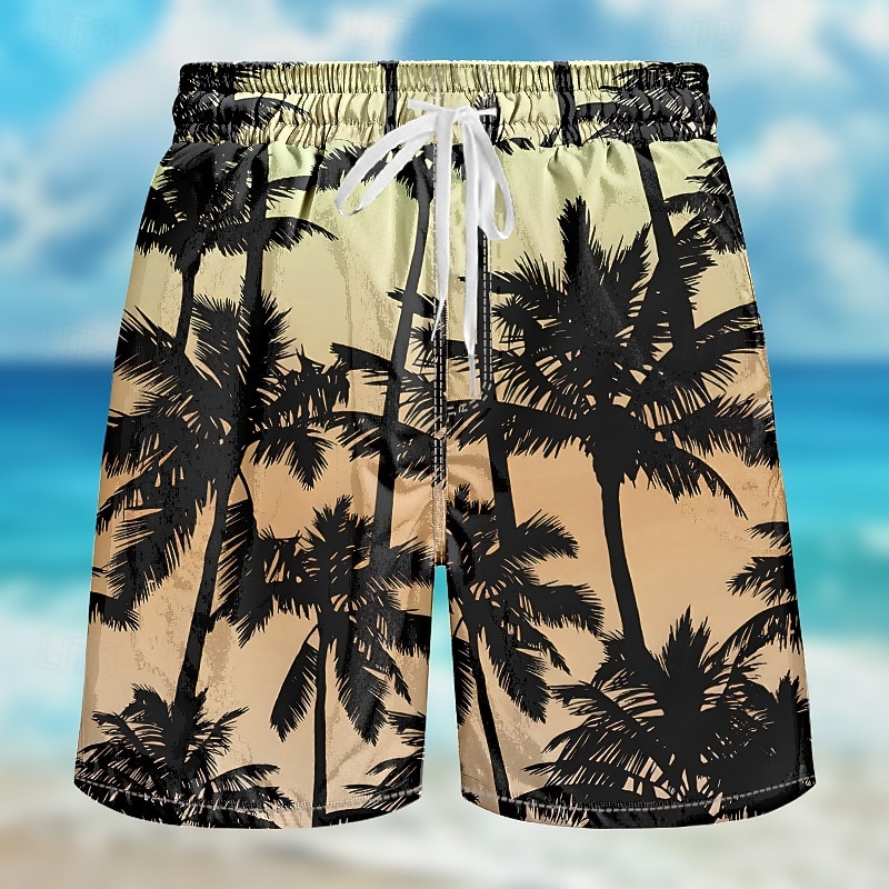 Men's Coconut Tree Gradient Color Swim Trunks Swim Shorts Board Shorts Mid Waist Streetwear Hawaiian Casual Daily Holiday Pocket Drawstring Elastic Waist Designer Clothing Apparel3
