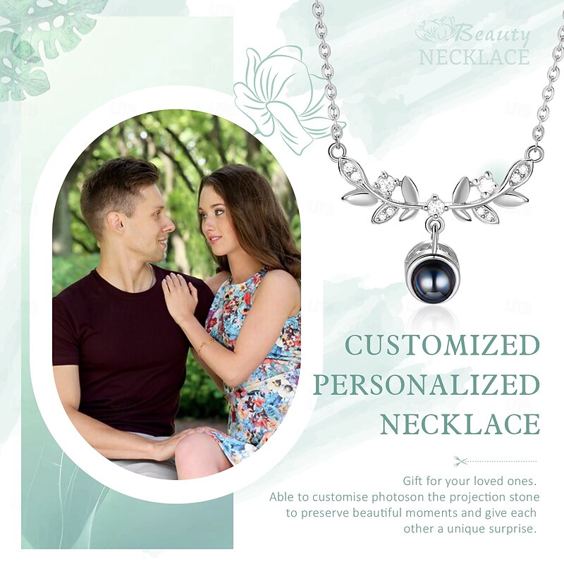 Personalized Projection Necklace Custom Best Gift for Mom Wedding Gift for Lovers Copper Pendant with Photo Projection Stone3