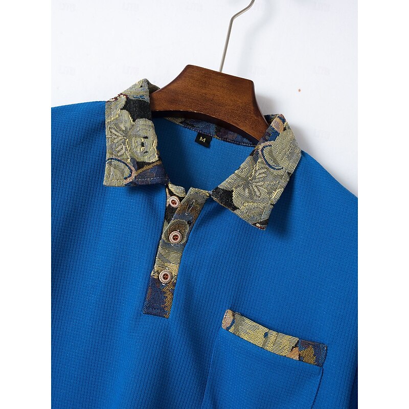 Men's Golf Shirt Waffle Knit Polo Shirt Business Active Classic Short Sleeve Fashion Modern Solid Color Floral Buttons Pocket Summer Spring Regular Fit Black White Blue Beige Gray Golf Shirt4