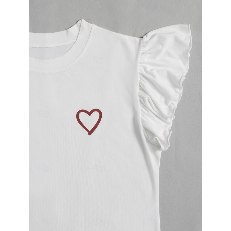 Women's Pajama Set Casual Comfort Heart Elastic Waist T Shirt Shorts Home Valentine's Day Daily Short Sleeve Crew Neck Red Summer Spring Regular Fit3